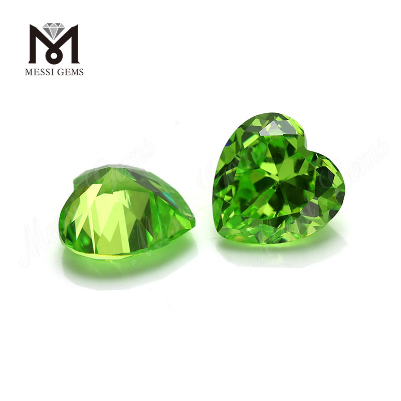 Forma de corazón 10x10mm verde manzana zirconia cúbica piedra preciosa cz sintética