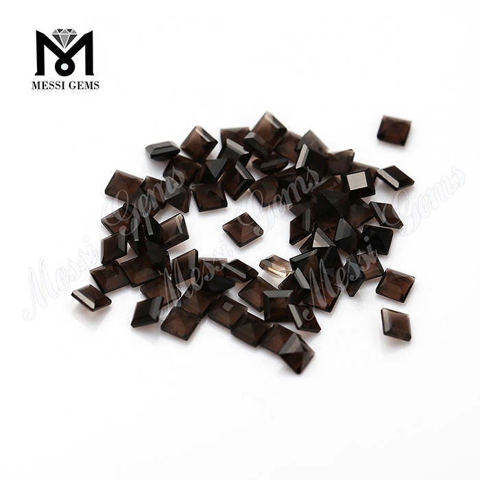 Piedras sueltas de cuarzo ahumado natural de tamaño pequeño de corte princesa de 3x3 mm