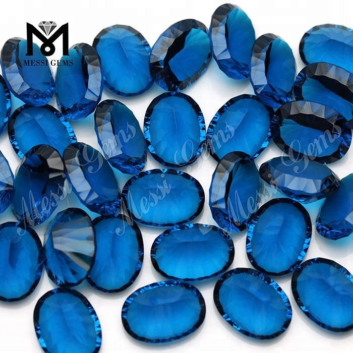 Venta al por mayor de piedras preciosas de cristal azul de corte cóncavo sintético de 15x20