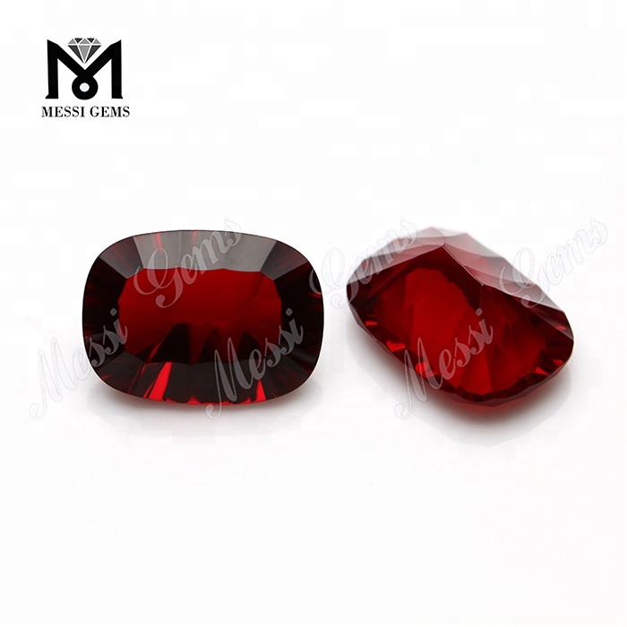 Precio de fábrica de Wuzhou Cojín de arte lapidario Corte cóncavo Piedras de vidrio de color rojo