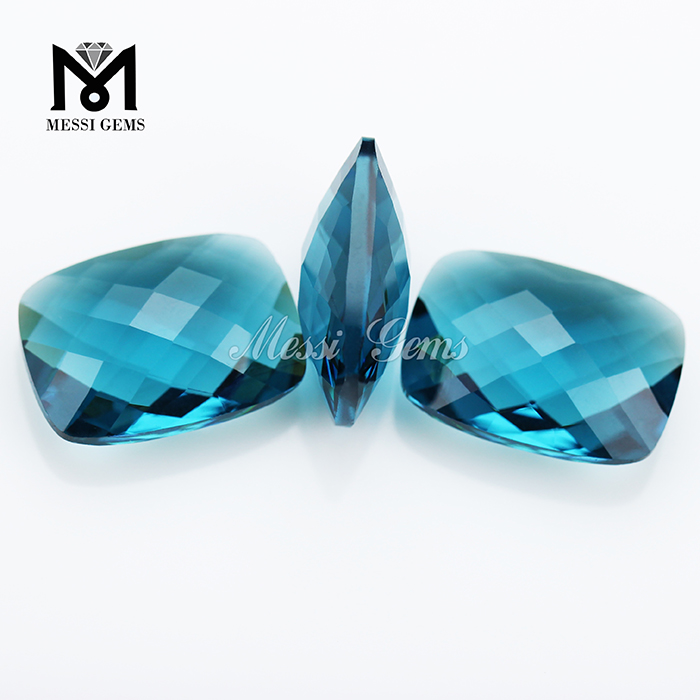 Cojín doble Briolette 13 x 18 Cristal facetado azul topacio Piedras preciosas sueltas