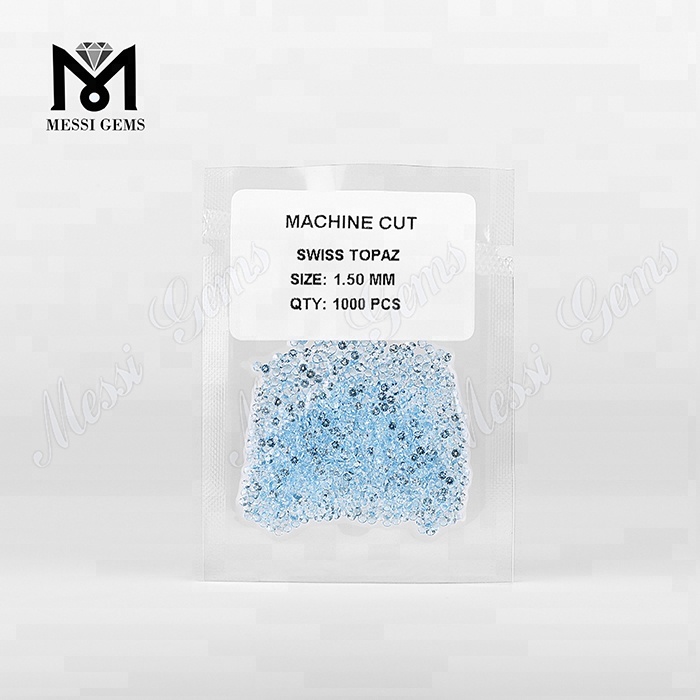Piedras preciosas sueltas naturales de topacio azul de forma redonda de tamaño pequeño de 1,5 mm