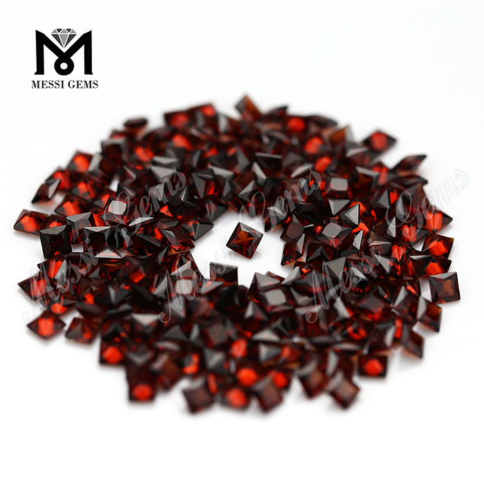 Piedra de granate cuadrada de calidad limpia de Guangzhou 3x3mm Piedra de granate rojo natural