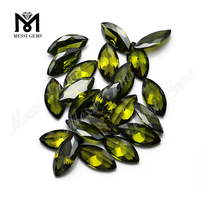 Piedra preciosa suelta Corte marquesa Juego de colores o fuego Circonita cúbica verde oliva