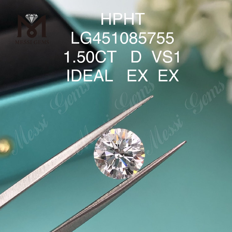 Diamante cultivado en laboratorio D VS1 RD de 1,50 ct Corte IDEAL