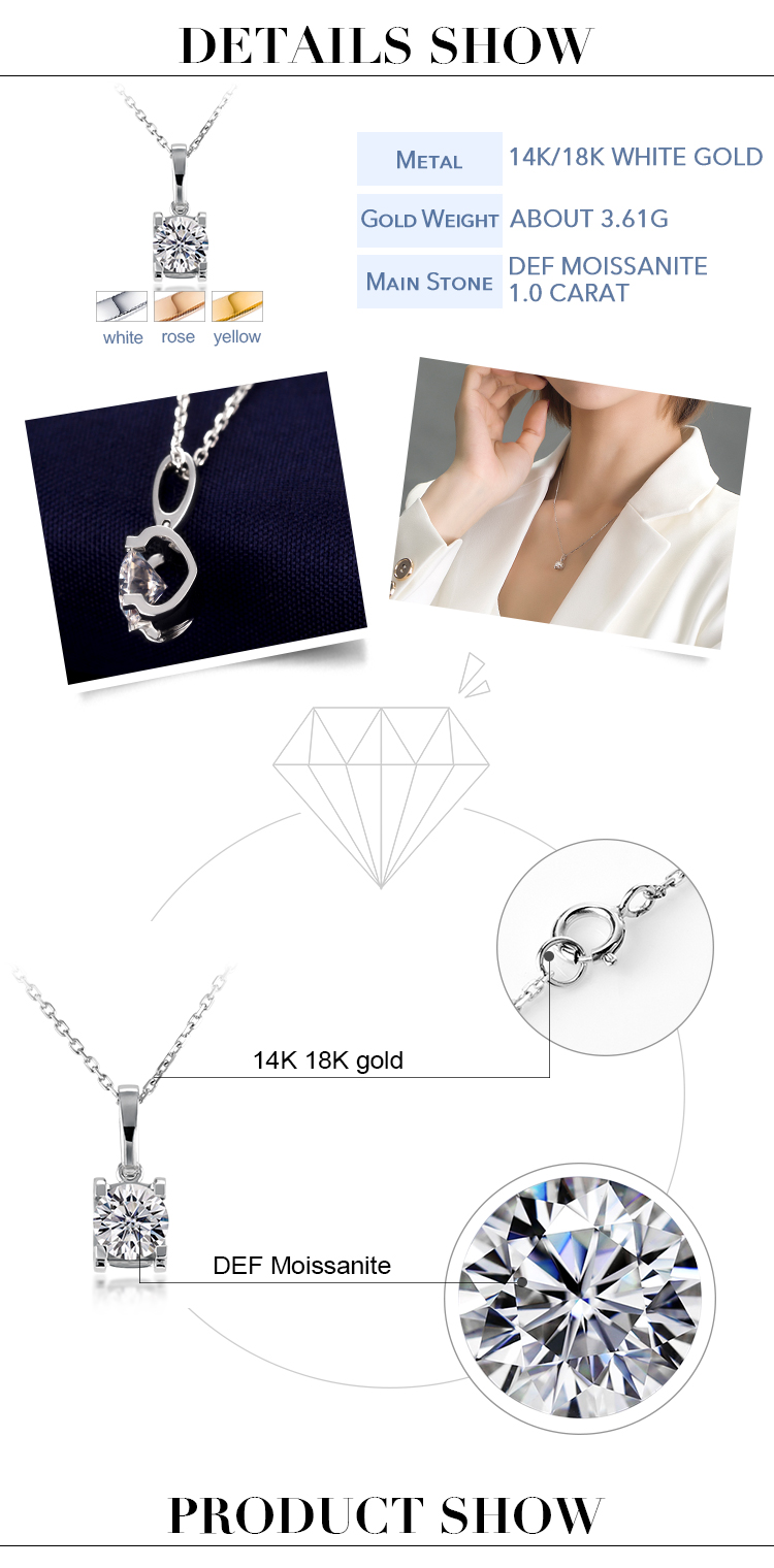Detalles del collar de oro blanco de 18k Moissanite