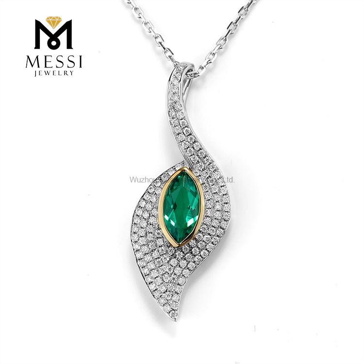 14k 18k oro blanco 0.8ct MQ Esmeralda collar de moda de piedras preciosas al por mayor