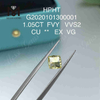 1.05ct FVY Diamantes de colores creados en laboratorio de talla cojín VVS2
