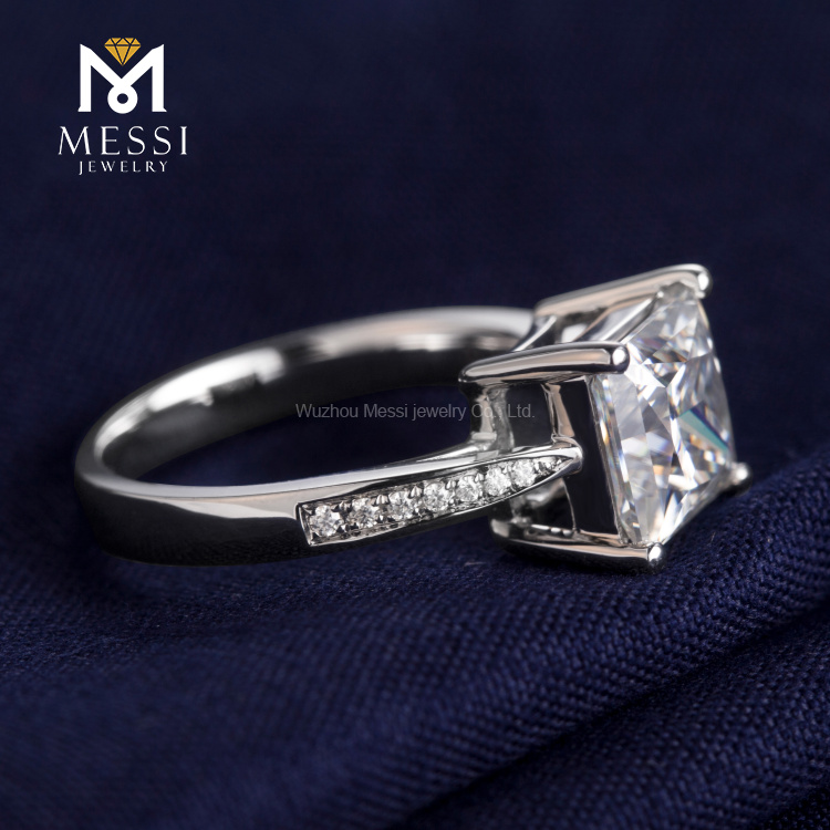 Anillo de diamante cultivado en laboratorio de corte princesa cuadrado Anillo de oro blanco de 14k 18k para joyería de mujer
