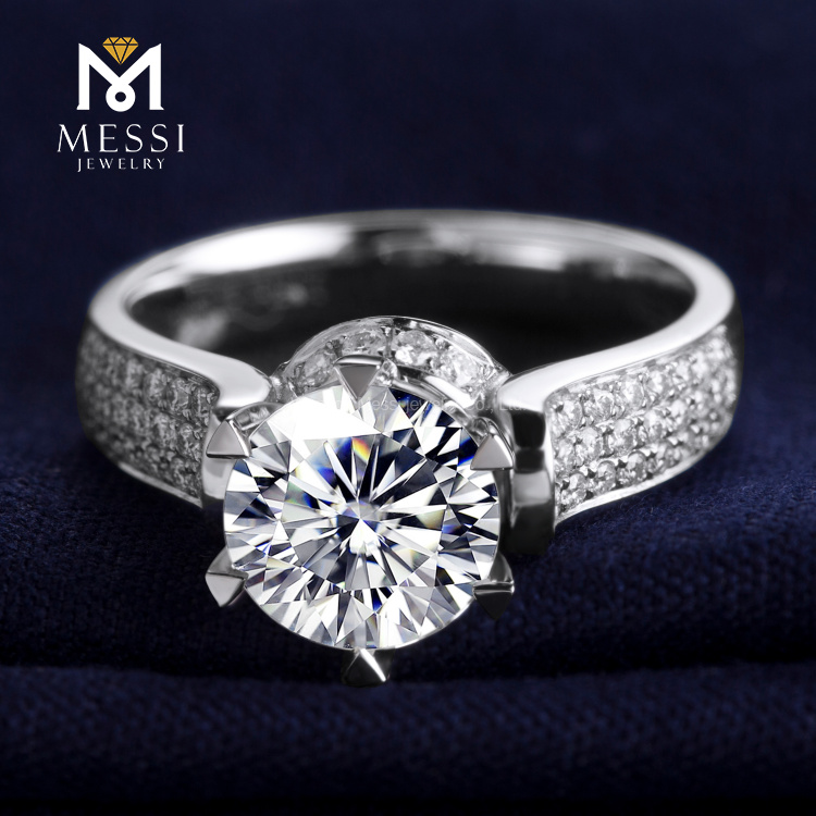 Anillos de diamantes Moissanite, conjunto de seis garras, anillo de joyería de oro blanco de 18 quilates para hombres y mujeres, compromiso, boda