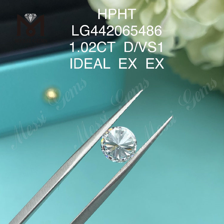 Diamantes cultivados en laboratorio certificados redondos D VS1 de 1,02 quilates IDEAL