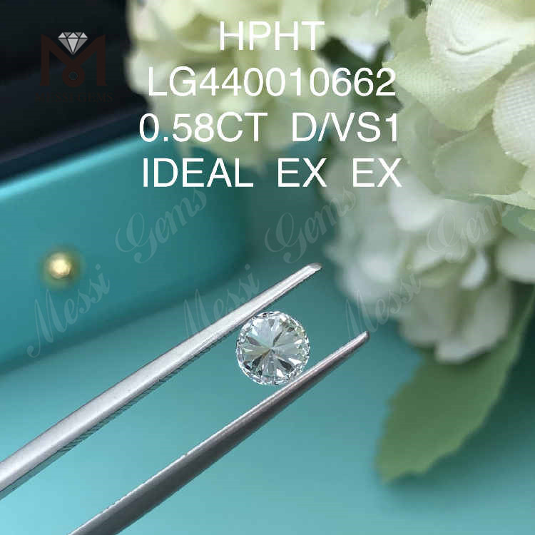 Diamante de laboratorio redondo de 0,58 quilates D/VS1 IDEAL EX EX
