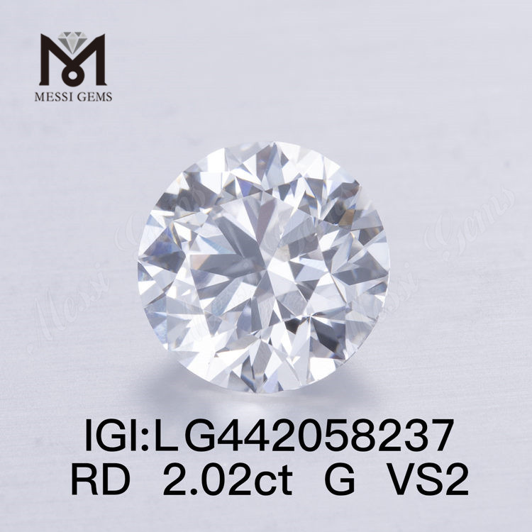 2.02ct G VS2 Lab Grown Diamonds Diamantes sintéticos sueltos de corte redondo IGI