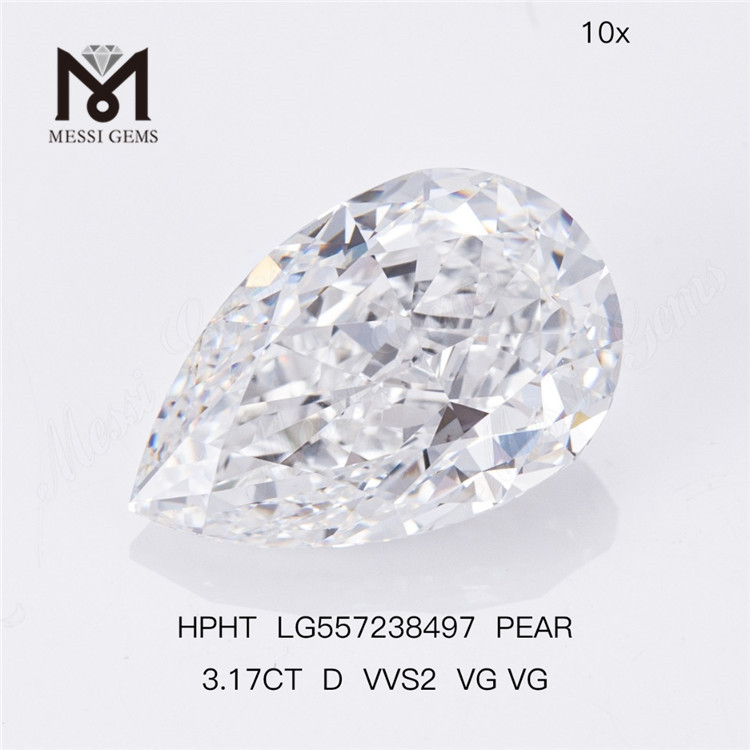 3.17CT D VVS2 VG VG PEAR diamante cultivado en laboratorio HPHT