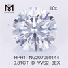 0.81CT D VVS2 3EX Diamante de laboratorio HPHT Diamante hecho por el hombre