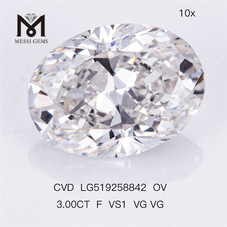 3ct F VS1 VG VG CVD IGI Man Made Diamond OVAL Alta calidad