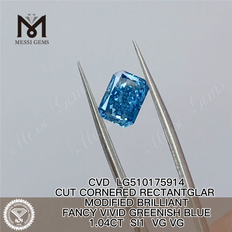 Diamante CVD de 1,04 quilates RECTANTGLAR FANCY AZUL VERDE VIVO SI1 VG VG diamante cultivado en laboratorio LG510175914 