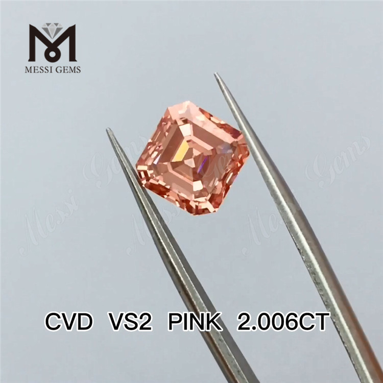 2.006ct rosa Asscher Cut diamantes cultivados en laboratorio precio al por mayor Diamante rosa de laboratorio barato