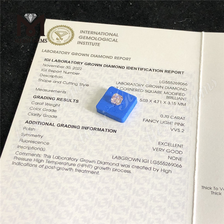 0.70CT HPHT CUADRADO FANCY LIGHT PINK VVS2 EX VG diamante cultivado en laboratorio LG555269066 