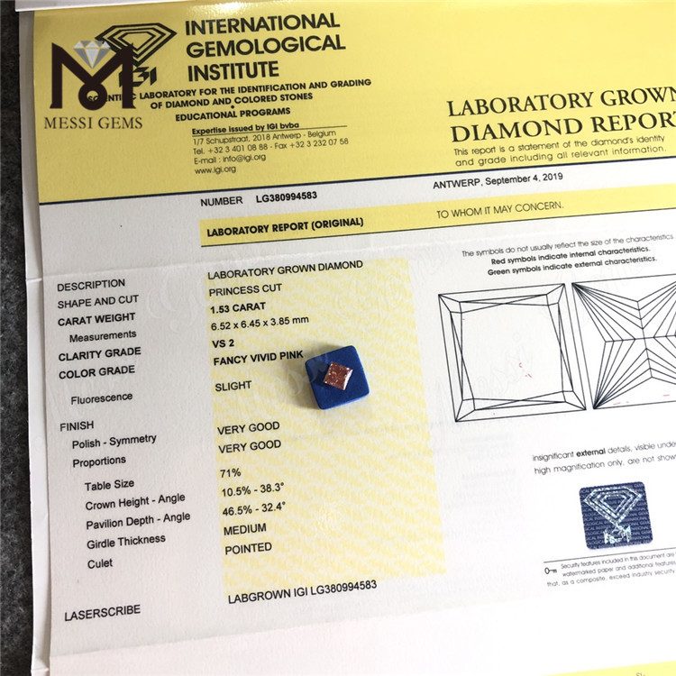 1.53CT FVPINK VS2 SQ diamante de laboratorio al por mayor CVD LG380994583