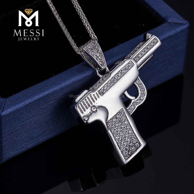 Cadenas de rapero Pistola Hip Hop Joyería de plata Moissanite Collar de piedra