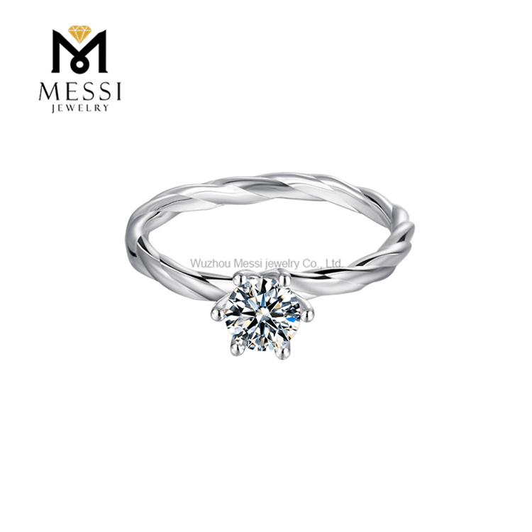 Anillo de plata de ley 925 con diamante moissanite de 2 quilates para boda