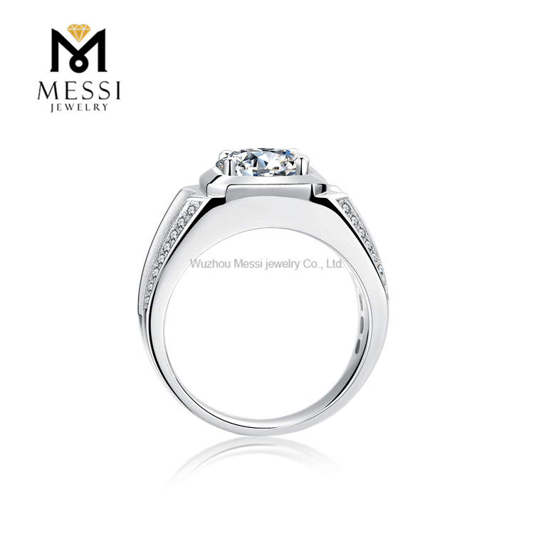 Anillos de plata chapados en oro blanco de 14 quilates y 18 quilates Anillo de moissanita de 9 mm y 3 quilates para hombre