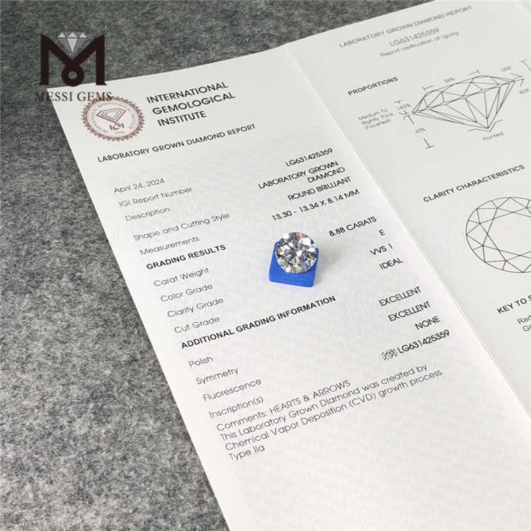 8.88CT E VVS1 ID diamantes cultivados en laboratorio CVD LG631425359 丨Messigems 