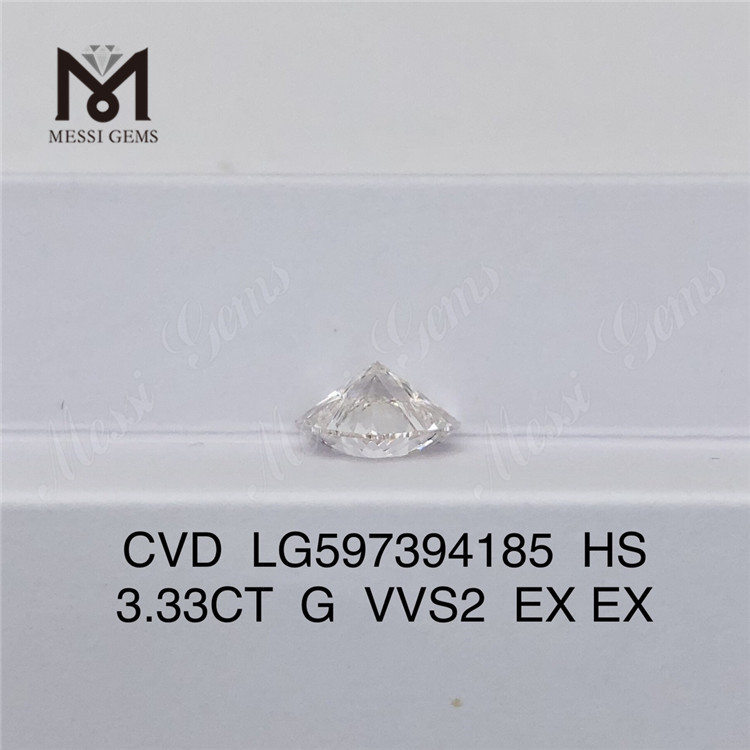 3.33CT G VVS2 EX EX HS Diamante cvd cultivado en laboratorio de 3 quilates LG597394185 丨Messigems 