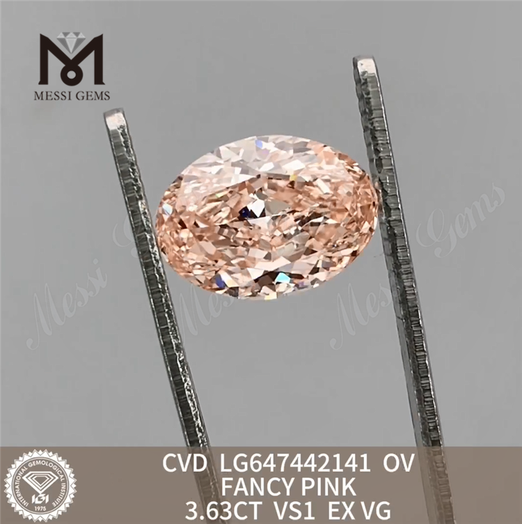 3.63CT OV FANCY PINK VS1 EX VG CVD 3ct Diamante cultivado suelto rosa LG647442141