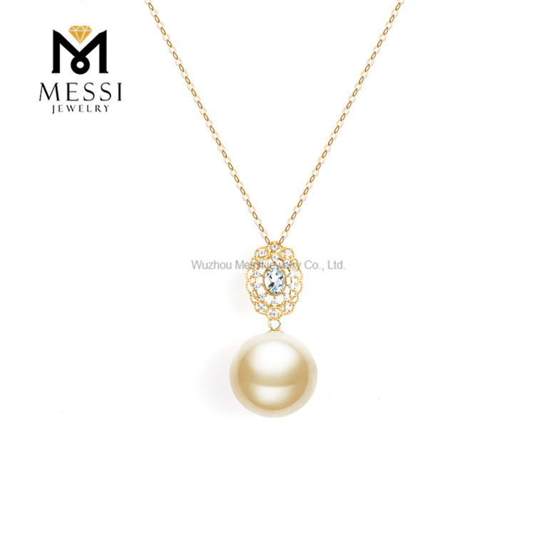 Collar de perlas doradas de los mares del sur, agua de mar, oro de 18 quilates, 12-13 mm
