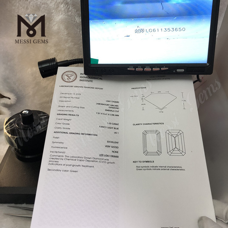 1.53CT VS1 FANCY LIGHT BLUE EM precio de diamante simulado 丨Messigems CVD LG611353650 
