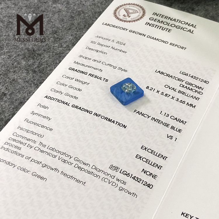 1.13CT FANCY INTENSE BLUE vs1 diamante cultivado en laboratorio En línea LG614321240 丨Messigems