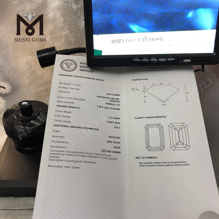 1.13CT VVS2 CVD FANCY BLUE EM Lab Diamond Solitaire IGI Diamonds Brilliance丨Messigems LG611353640 