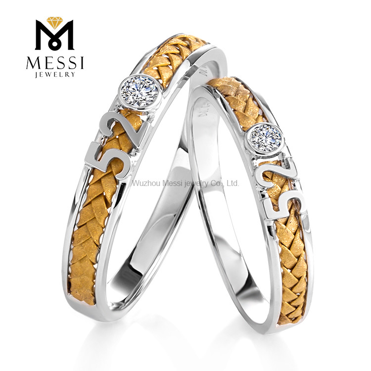 Anillos para amantes de la alianza de boda de oro de 18 quilates con joyas de diamantes reales personalizadas
