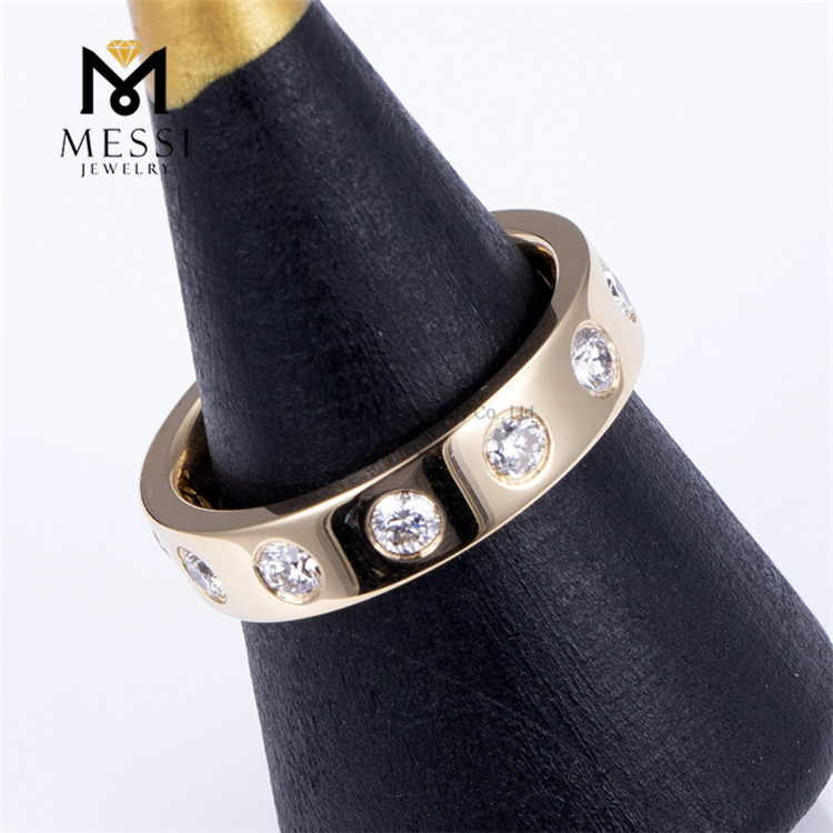 Anillos de diamantes producidos en laboratorio de forma redonda estilo moda en oro amarillo de 18 quilates
