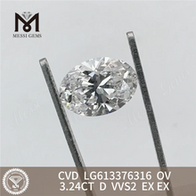 3.24CT OV D VVS2 CVD laboratorio hecho diamante precio al por mayor LG613376316 丨Messigems