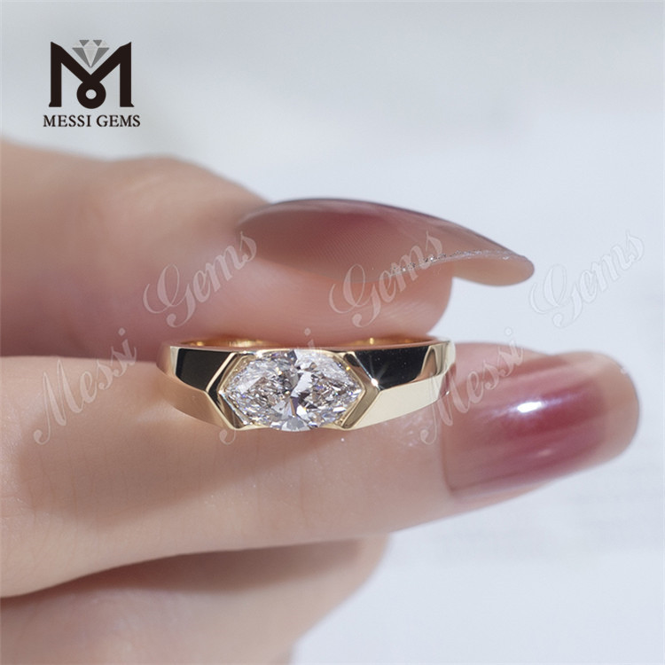 Anillo de compromiso de talla marquesa estilo solitario con diamante cultivado en laboratorio de oro blanco de 18 k