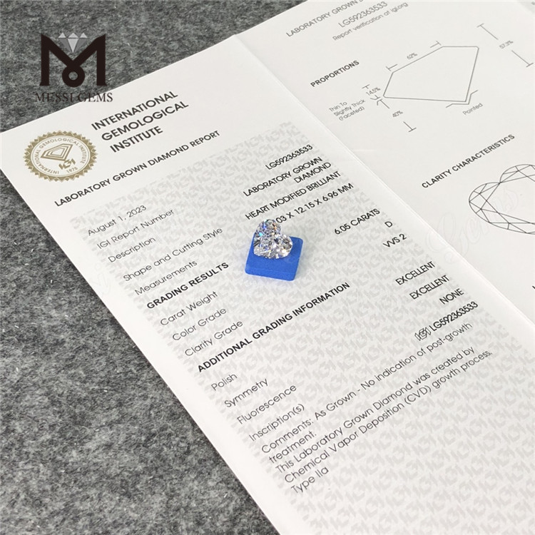 6.05CT D VVS2 EX EX CVD Diamonds HS Su socio para reventa a granel CVD LG592363533 丨Messigems