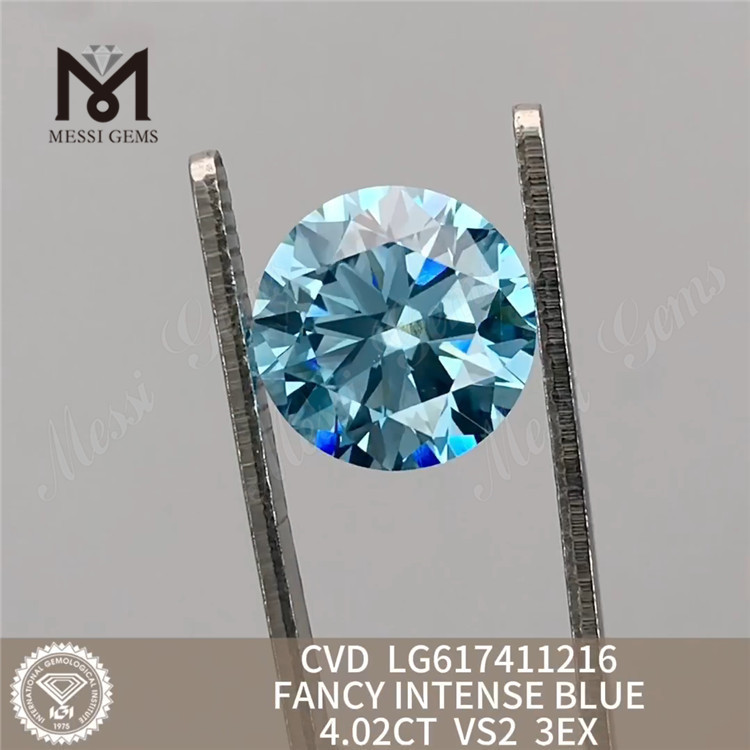 4.02CT Redondo VS2 FANCY INTENSE BLUE Diamantes sintéticos en línea 丨Messigems CVD LG617411216 