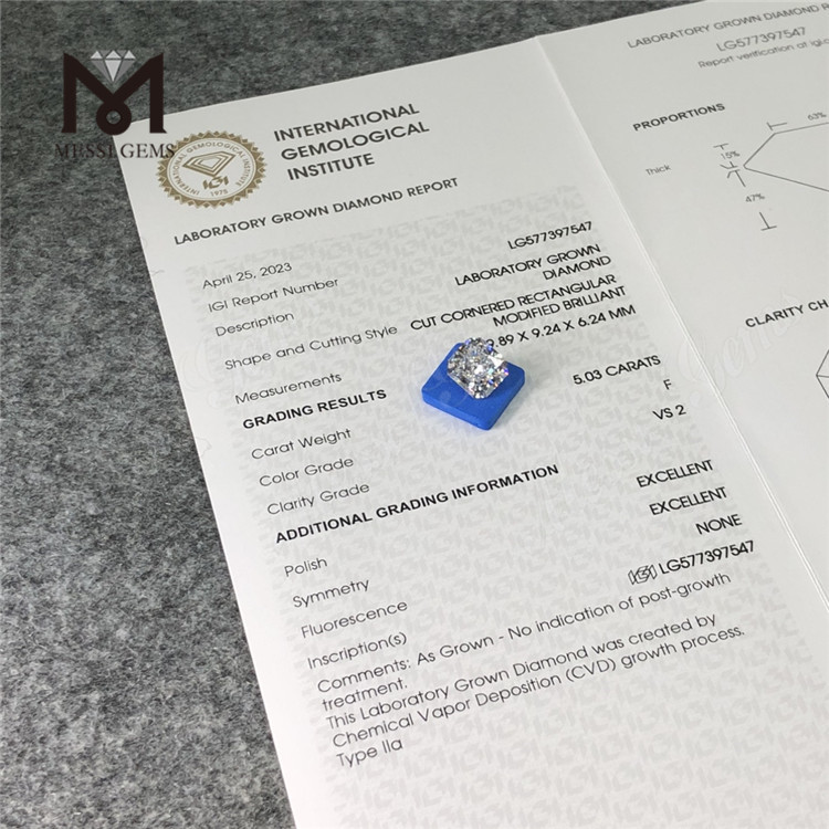 5.03ct rectangular f vs2 ex ex cvd diamante simulado lg577397547
