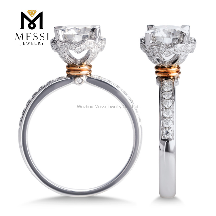 Messi Gold Jewelry Anillo de moissanita de oro blanco de 14 quilates para mujer