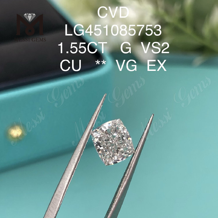 1,55 quilates g vs2 cvd corte cojín precio de fábrica de diamantes cultivados en laboratorio