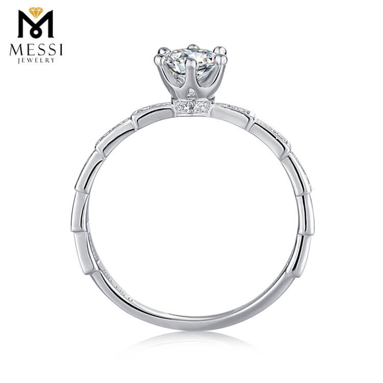 Anillo de plata de precio de fábrica de Wuzhou, anillo de diamante moissanite de 1 quilate