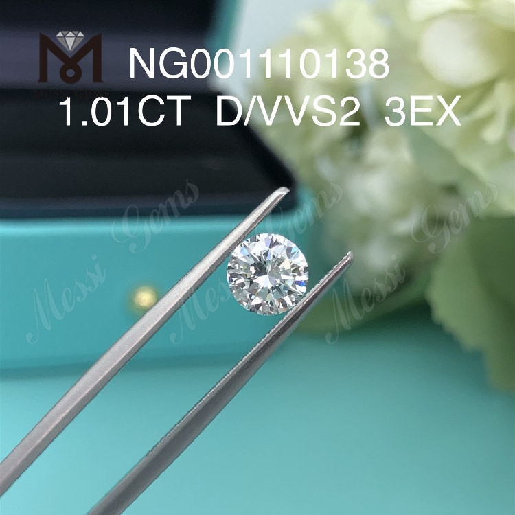 1.01ct VVS2 D RD Diamante cultivado en laboratorio Grado de corte EX