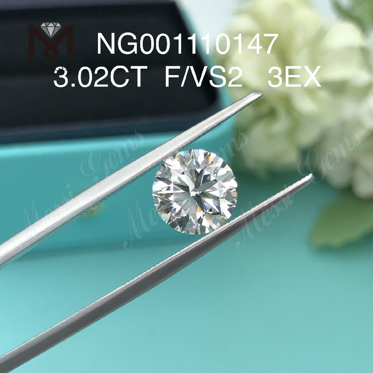 3,02 ct F VS2 diamantes redondos cultivados en laboratorio a la venta