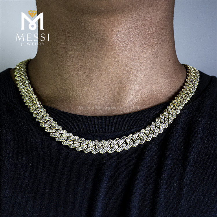 Joyería de cadena para hombres Hip Hop 925 Plata de ley Lab Diamond Vvs Moissanite Cadena de eslabones cubanos