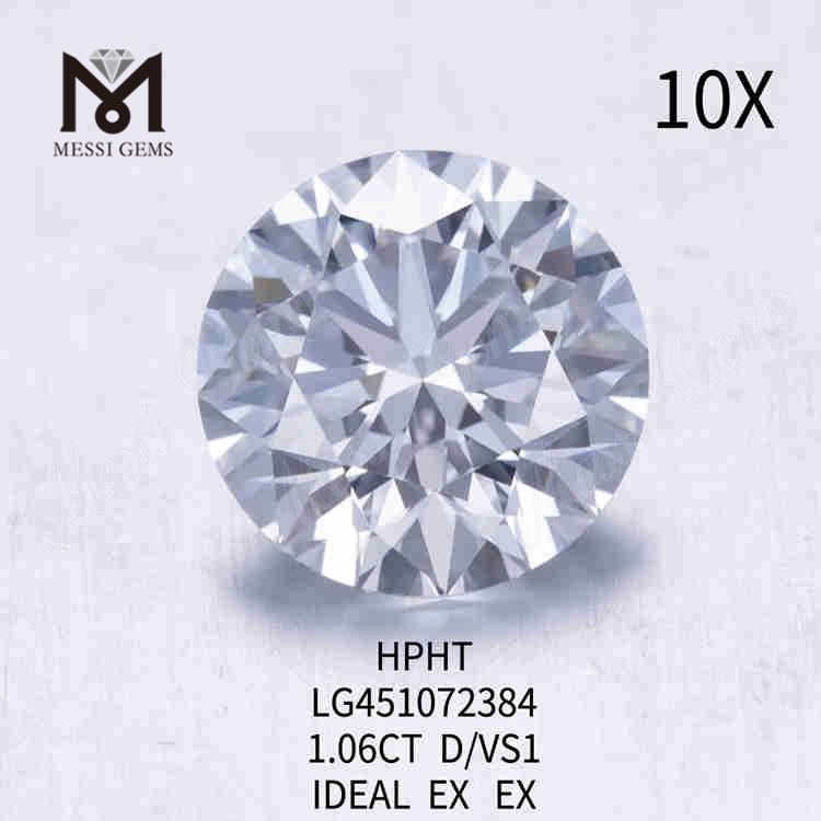 Diamante artificial de 1,06 ct D VS RD diamante cultivado en laboratorio suelto HPHT