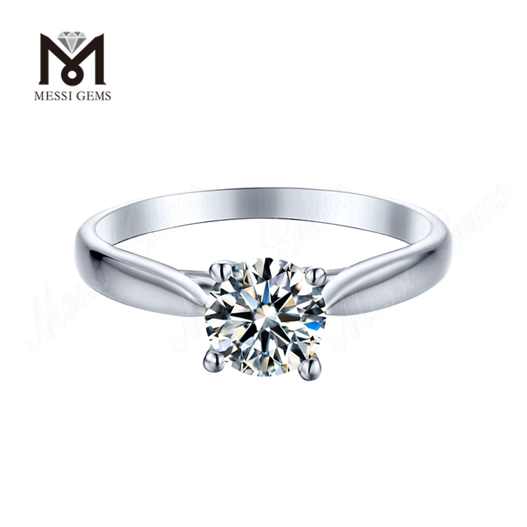 Messi Gems solitario anillo de compromiso de plata de ley 925 con diamante moissanite de 1 quilate