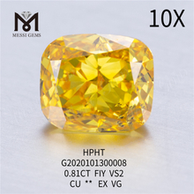 Diamante cultivado en laboratorio FiY de 0,81 quilates, talla cojín VS2